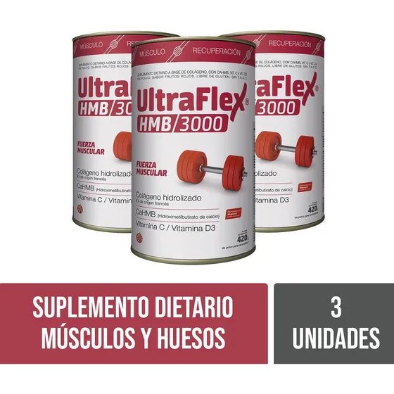 Combo 3 Latas Ultraflex Hmb/3000 420 Grs. Fuerza Muscular