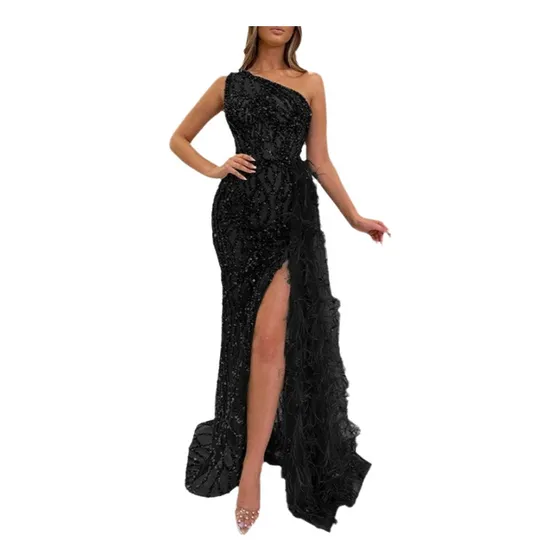 Vestido Moderno Sem Mangas Com Lantejoulas Altas