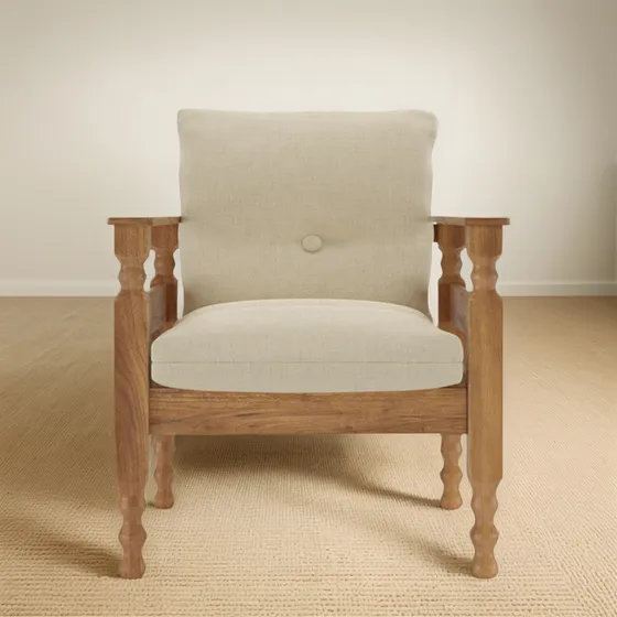 Sofá-sillón 1 Cuerpo De Madera,almohadones En Beige Artis