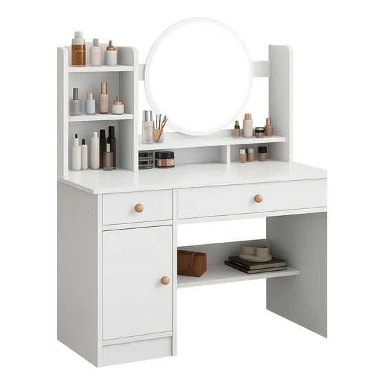 Tocador Maquillaje Led Con Espejo Y Cajones 80x40x120cm Color Blanco