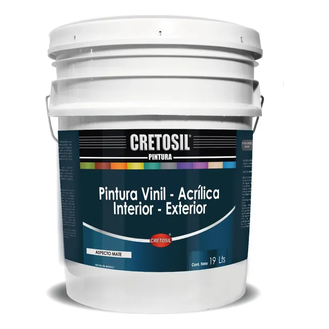 Cretosil Pintura Vinílica - Acrílica Para Interior Y Exterior. 100% Lavable. Blanco - 19 Lts. Aspecto Mate. Apto Para Paredes, Cemento, Yeso, Concreto, Ladrillo, Techos, Madera, Aplanados Y Más