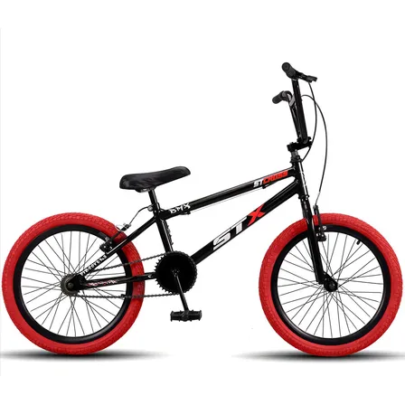 Bicicleta BMX Aro 20 STX Quadro Aço Carbono Freios V-Brake Preto Vermelho
