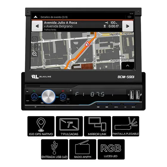Blauline Bcm-590i Estereo In Dash 7 PuLG/gps/mirror Prem