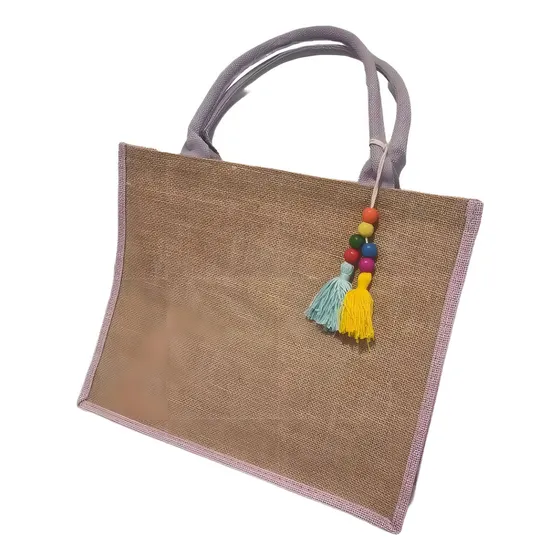 Bolsa Feminina Grande De Praia Material Juta Com Chaveiro