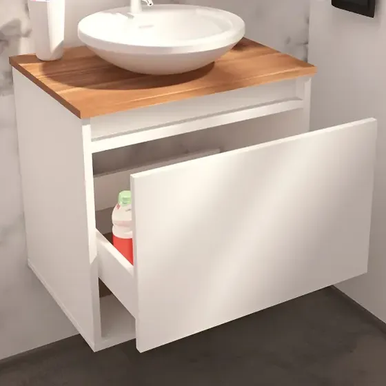 Vanitory Flotante Colgante 1 Cajón Sin Bacha Melamina 50cm Mueble Blanco Paraíso