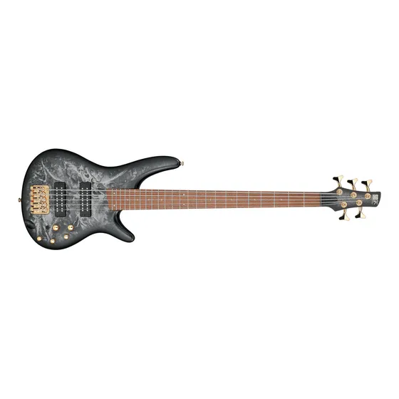 Baixo elétrico ativo Ibanez SR305edx de 5 cordas Acc Gold Matte Body Finish Color Black Ice Frozen Matte Orientação à mão direita