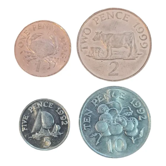 Guernsey Islas Europa Juego 4 Monedas Mundiales Serie Set