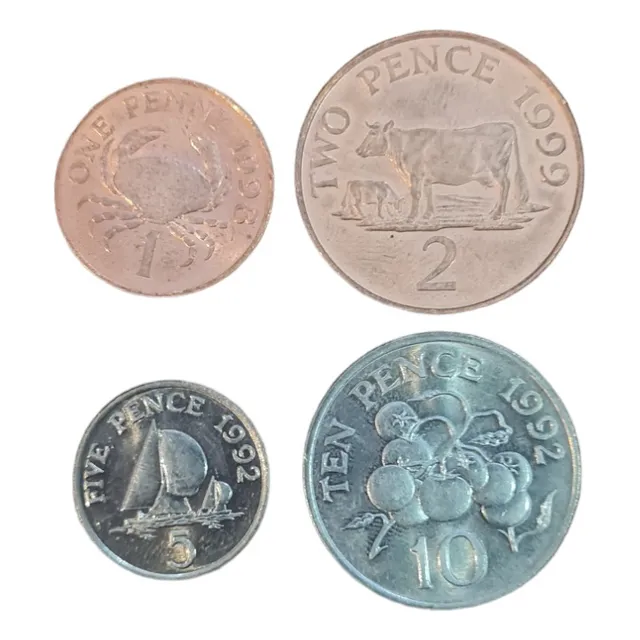 Guernsey Islas Europa Juego 4 Monedas Mundiales Serie Set