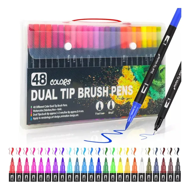 48 Colores Plumones Punta Pincel Brush Marcadores Lettering