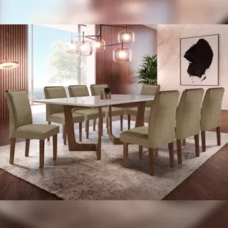 Conjunto Sala De Jantar NĂĄpoles Tampo Vidro/mdf Com 8 Conjunto Sala De Jantar NĂĄpoles Tampo Vidro/mdf Com 8
