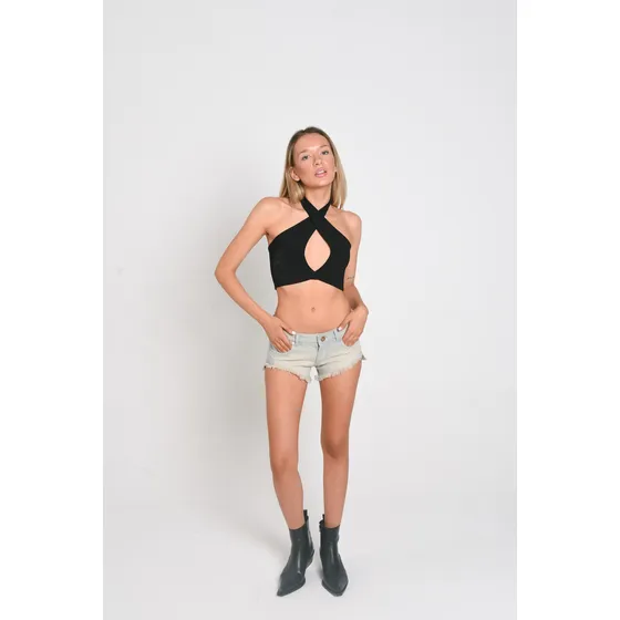 Short De Mujer Jean Matizado Tiro Bajo Fexty
