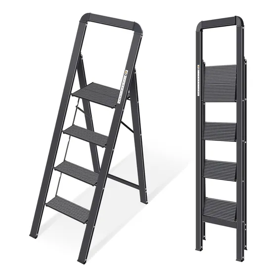 Escalera Plegable De Aluminio 4 Escalones Con Taburete Antid