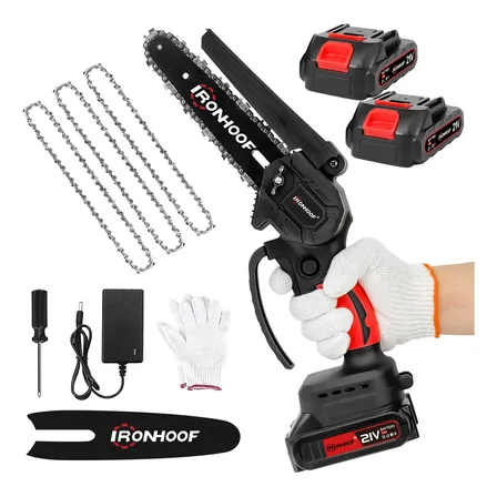 Mini Motoserra Elétrica Brussless Com 2 Bateria 6 Polegadas Vermelho 110 127 220v