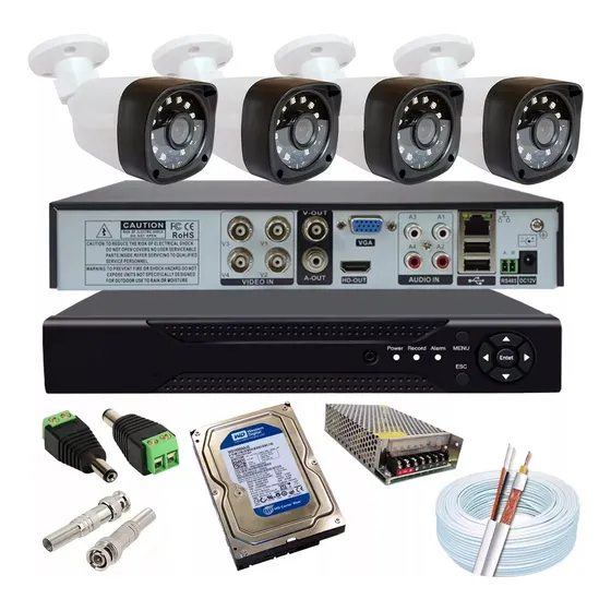 Kit 4 Cameras Segurança 1080p Full Hd Dvr 8ch Com Hd Instala