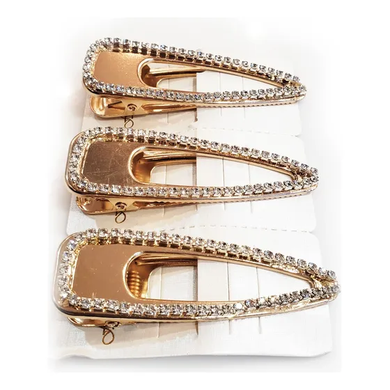 Trio De Hebillas Doradas Con Strass Moda Pack X 3u.
