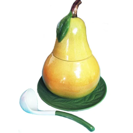 Tizanera De Ceramica -forma De Pera- Amarilla Limon-grande-