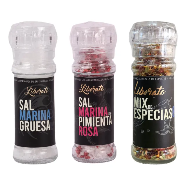 Sal Marina Gruesa Mix Especias Sal Pimienta Rosa Molinillo