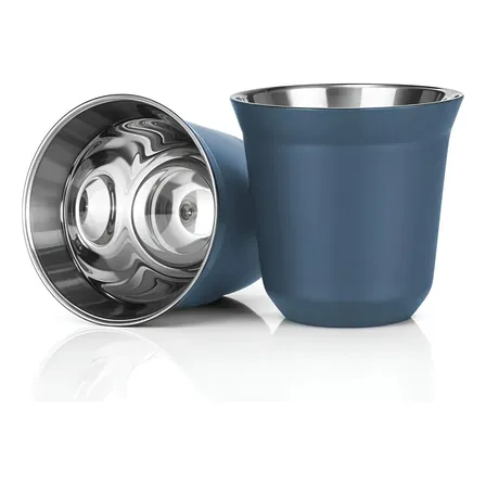Xícara Copo Térmico Café Inox Aço 80ml Parede Dupla Cuia Azul-claro