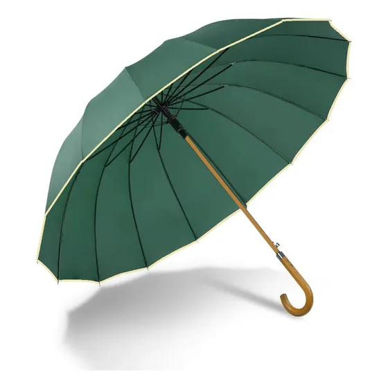 Paraguas Lluvia Grande 110cm De Madera 16 Varillas Color Verde Paraguas Marinshop Paragua Ejecutivo Mango Curvo De Madera