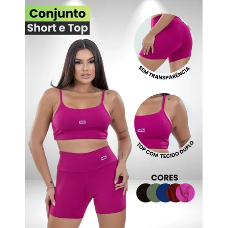 Conjunto Bermuda Top Feminino Academia  Zero Transparencia