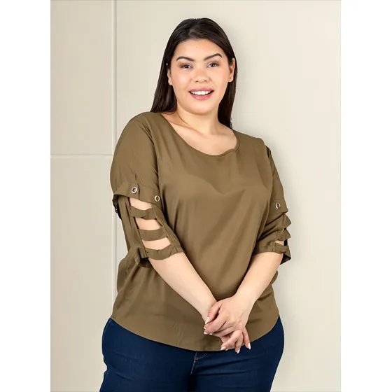 Blusa Poplin Mujer Manga 3/4 Onara Ninon Talle Grande