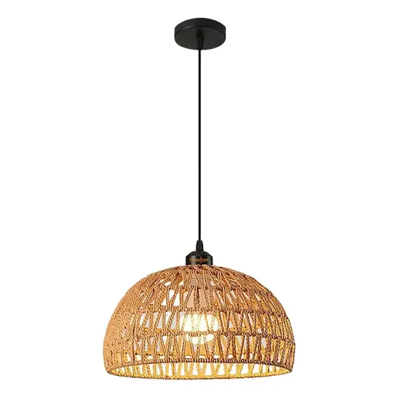 Lámpara Colgante De Techo Estilo Boho Ratán Decorativa