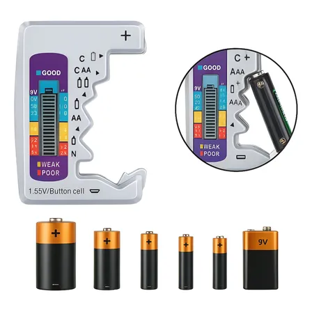 Testador Medidor Digital Pilha/bateria Testar Voltagem Prateado
