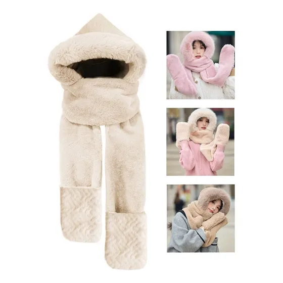 Conjunto 2 En 1 Gorro Bufanda Abrigado Invierno Frío Peluche Marrón Único