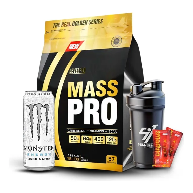 Mass Gainer Mass Pro 15lbs Cookies + Shaker Sabor Cookies & Cream