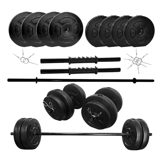 Kit Set De Discos Con Barra Y Mancuernas Total 30 Kg Sonnos