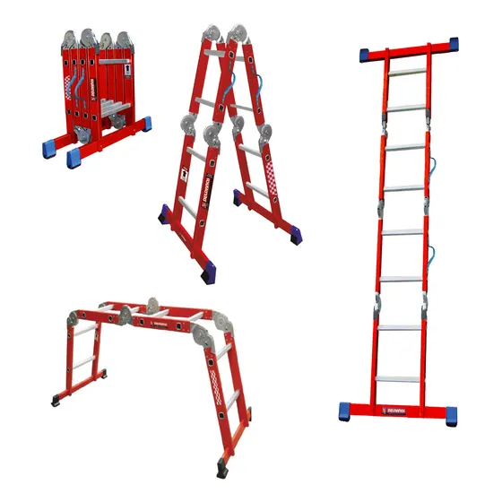 Escalera Multiposiciones, Color Rojo, 8 Peldaños