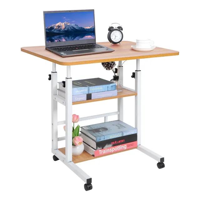 Mesa De Madera Ajustable Escritorio Para Portátil Con Rueda Nogal Claro