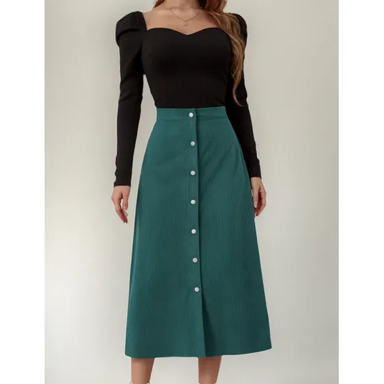 Falda Larga De Pana Vintage De Otoño Para Mujer