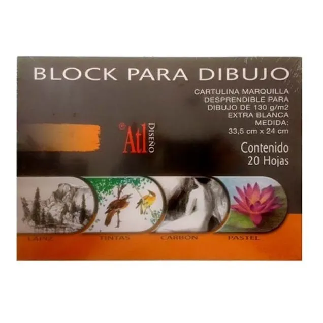 Block Dibujo Atl Cartulina Marquilla 130gr, 33.5x24cm, 20hjs
