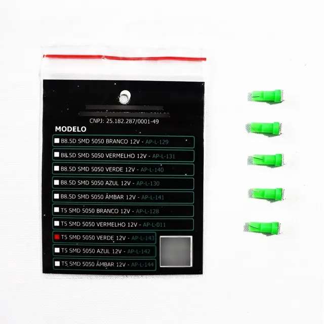 20x Lâmpadas Pingo T5 1 Led Smd 5050 12v - Verde - Painel