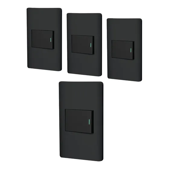 Kit De 4 Placas Con 1 Apagador De 3 Vias Color Negro