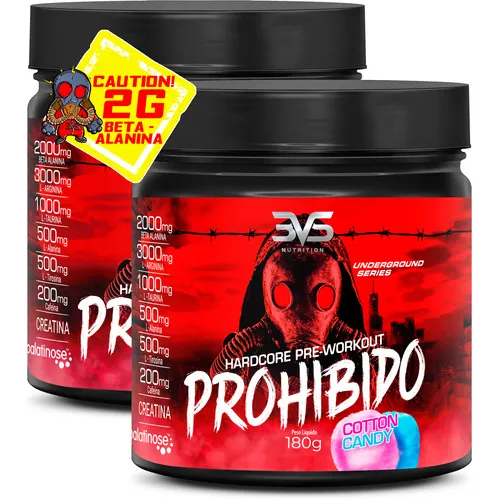 2 Unidades Do Pré Treino Prohibido 180g - Sabor: Cotton Candy - Fórmula Exclusiva Com Creatina, Beta Alanina, Taurina, Cafeína, Arginina, L-tirosina, Palatinose E L-alanina