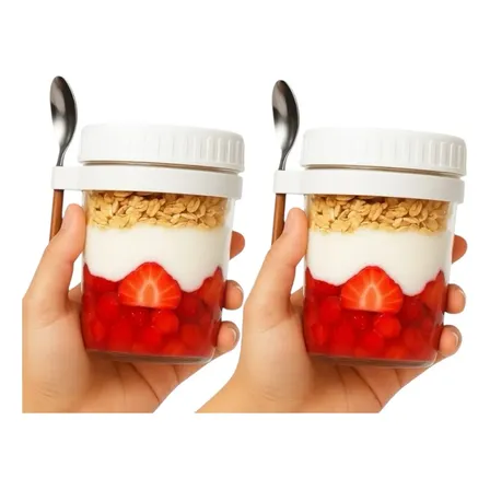 Kit 2 Copos De Vidro 350ml Frutas Iogurte Saudável Branco
