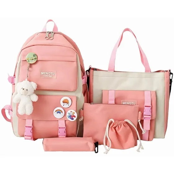 Mochila Escolar Viaje Estilo Coreano 5 Piezas Kit