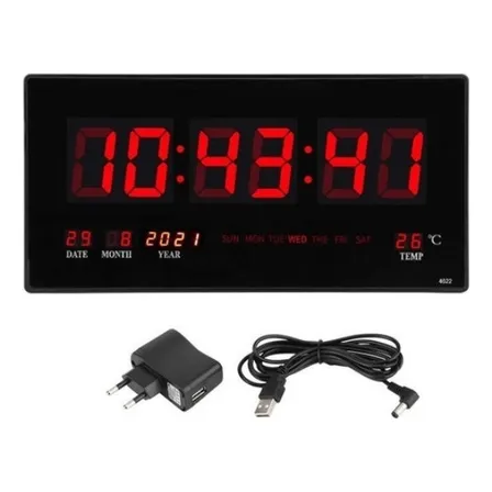 Reloj Digital Pared Luz Led Hora Fecha Temperatura 36x15cm Color de la estructura Negro Color del fondo Negro