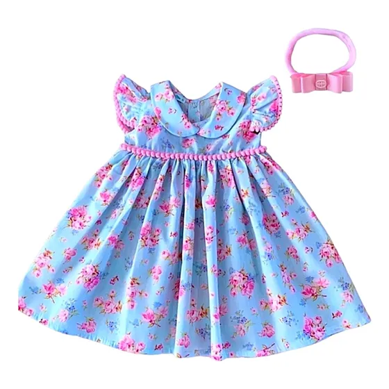 Vestido De Bebê Menina Com Tiara 100% Algodão - Rafaela