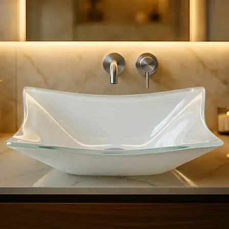 Cuba De Vidro Apoio Para Banheiro Lavabo Retangular 40 X 32 Cor Branco