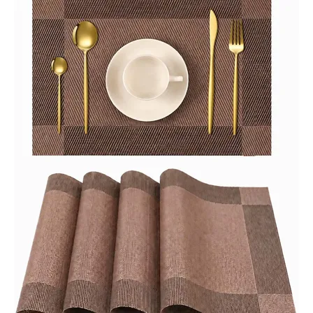 Kit 4 Jogo Americano Retangular Impermeável Limpa Facil Pvc Marrom