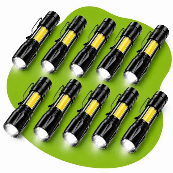 Kit 10 Mini Lanterna Led Tática Luz Potente USB Recarregável COB Forte Portátil Resistente Zoom Esportivo Noturno Profissional Multifuncional Brinde Crianças Camping Bike Trilha Caça Pesca Vigia