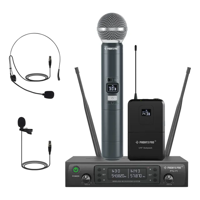 Sistema De Micrófono Inalámbrico Dual Uhf Phenyx Pro Ptu-71b