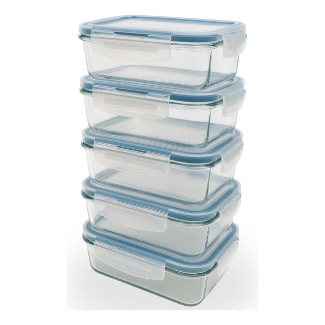 Conjunto 5 Potes Vidro Hermético Marmita Mantimentos 640ml Conjunto 5 Potes Vidro Hermético Marmita Mantimentos 640ml