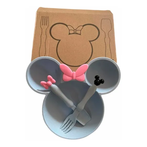 Vajilla Set 3 Piezas Plato Cuchara Tenedor Minnie Ecologico