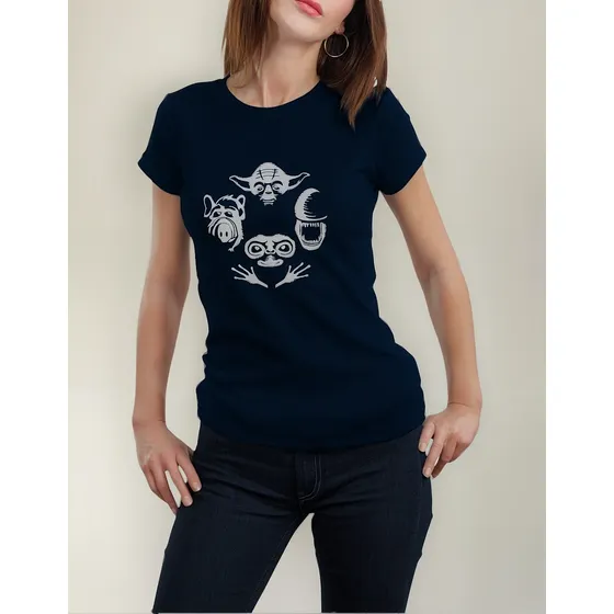 Camiseta Feminina Babylook Alien Et Yoda Alf Geek Nerd