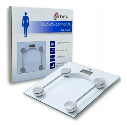 Balança Digital Corporal Vidro Ate 180kg Banheiro Academia Com Medidor De Temperatura Pilhas Inclusas Marca Mfl Branco