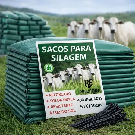 Saco Para Silagem Pacote Com 400 Unidades + 400 Abraçadeiras Preto